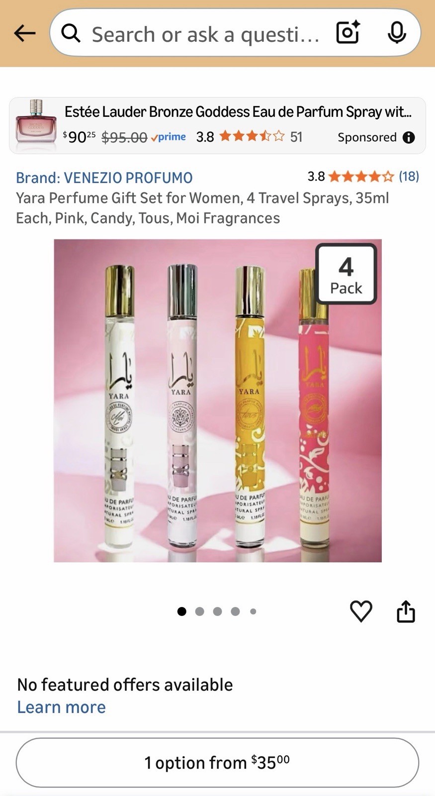 Yara Collection 4 Sprays 1.18oz Each Pink, White Moi, Mango Tous, Candy Set New