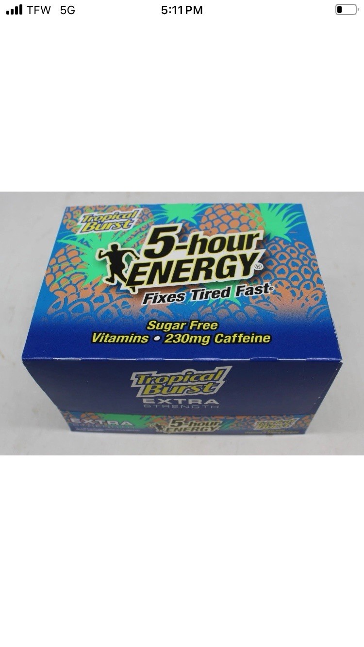 5 Hour Energy Tropical Burst Extra Strength Bulk 12 Ct Box 1.93 oz Shot Five Hr