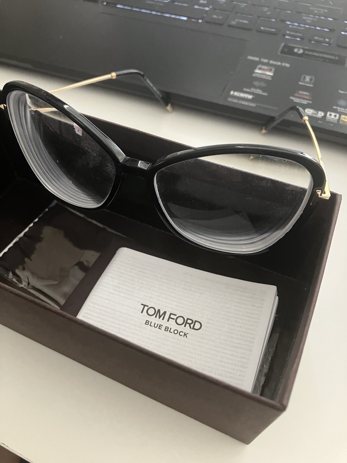 Tom Ford FT5769-B Cat Eye Eyeglasses Frames Black/Gold Plastic/Metal w/ Case