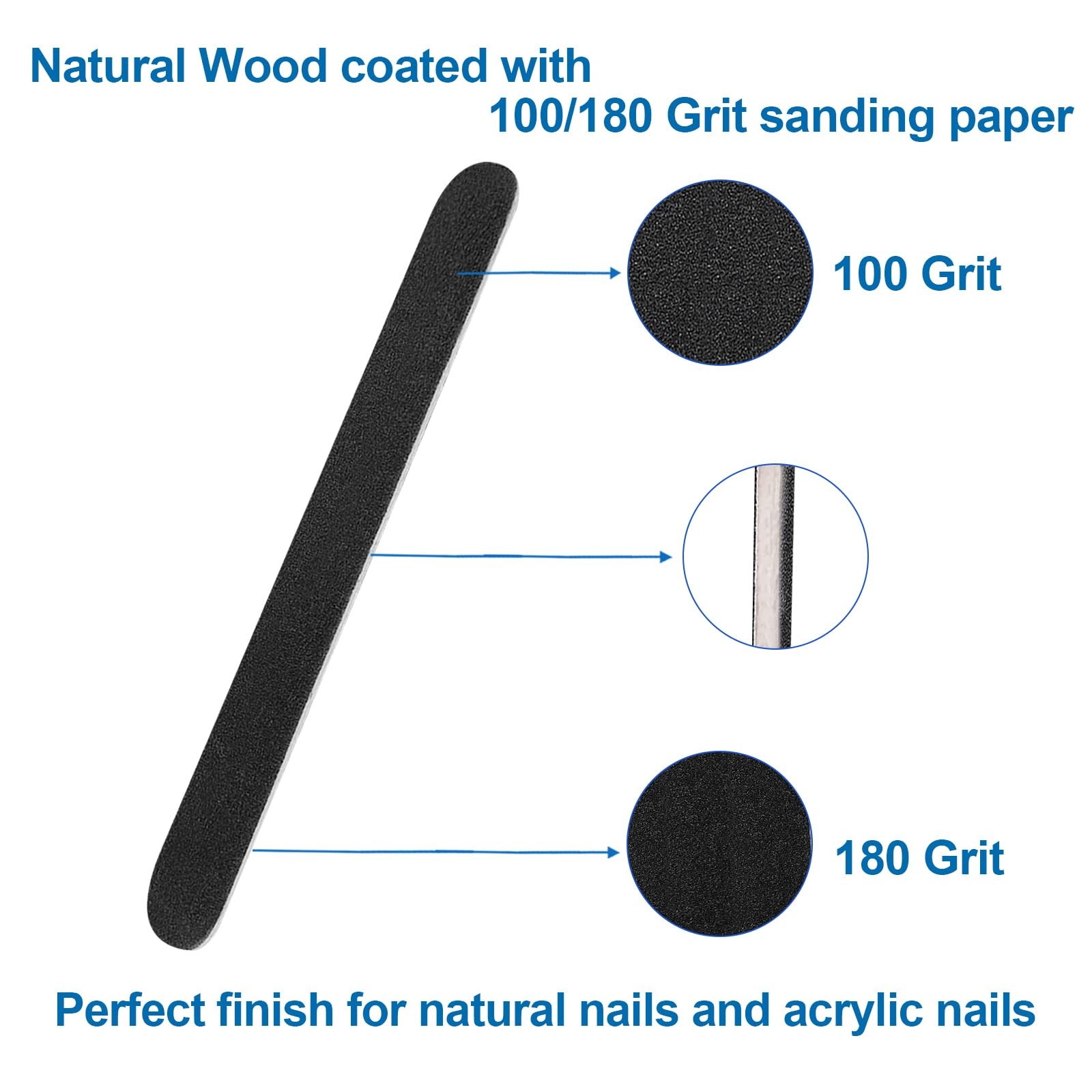 24Pk 100/180 Grit Black Emery Board Nail Files 7″ Wooden