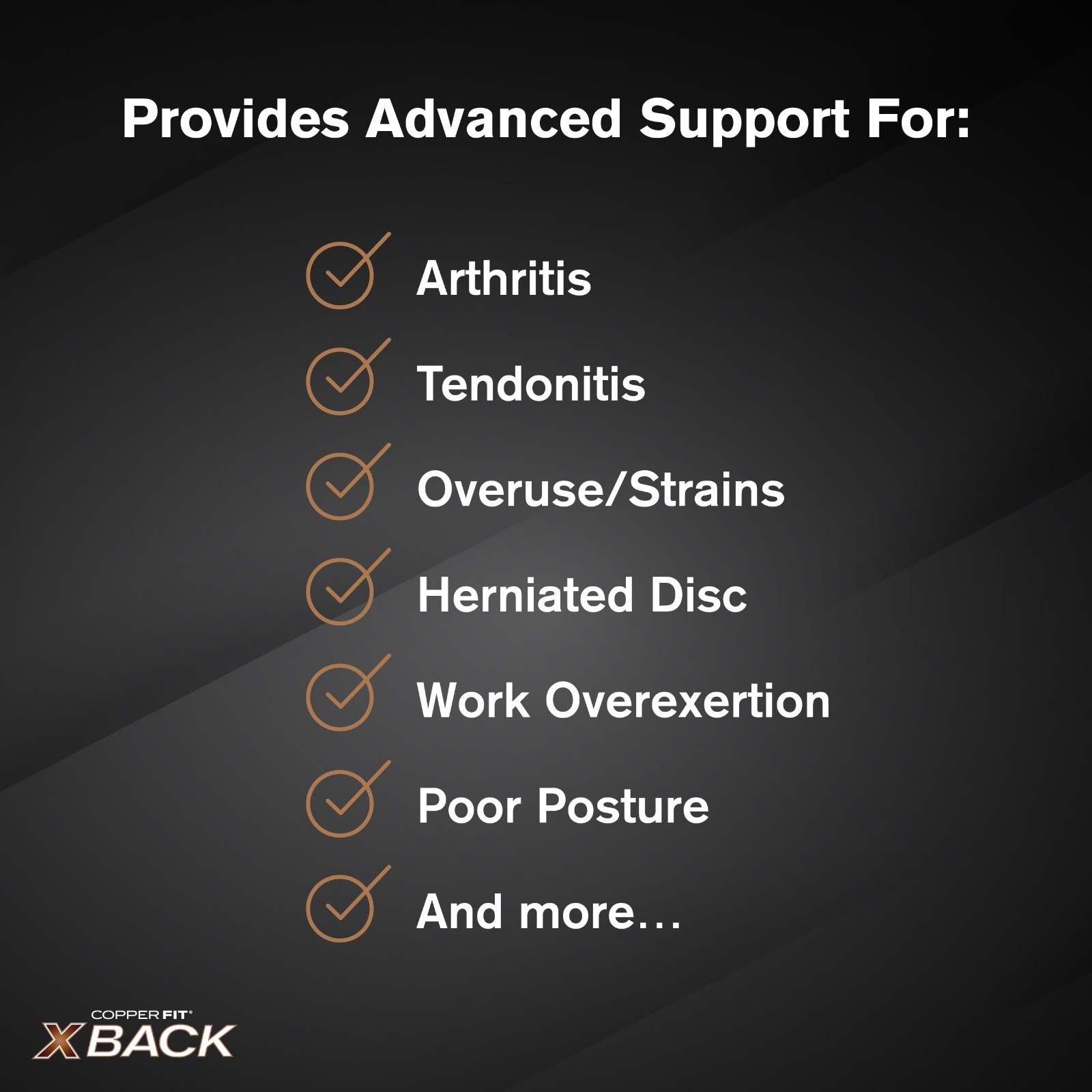 Adjustable Copper Fit X-Back Brace for Lower Back Pain Relief, Lumbar Support, S