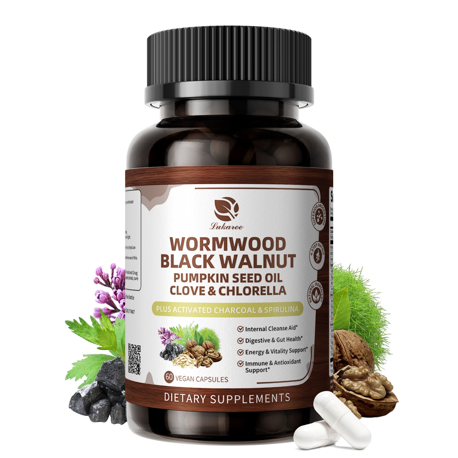 Wormwood Black Walnut Clove Cleanse for Humans Capsules, Gut Cleanse & Diges