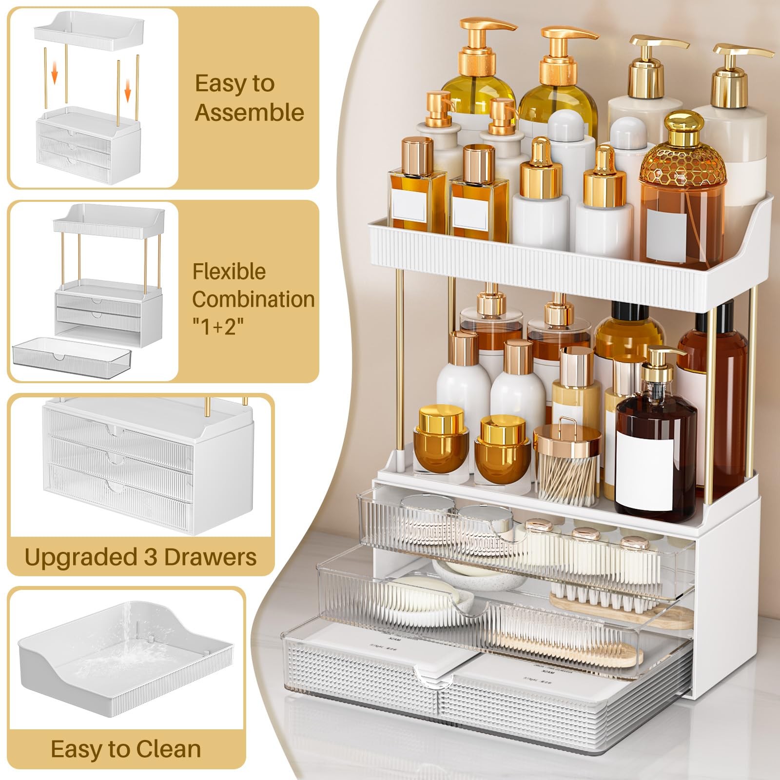 12.2″ W Makeup Organizer Drawers – 5 Tiers Bathroom Counter Organizer, Cosmet…