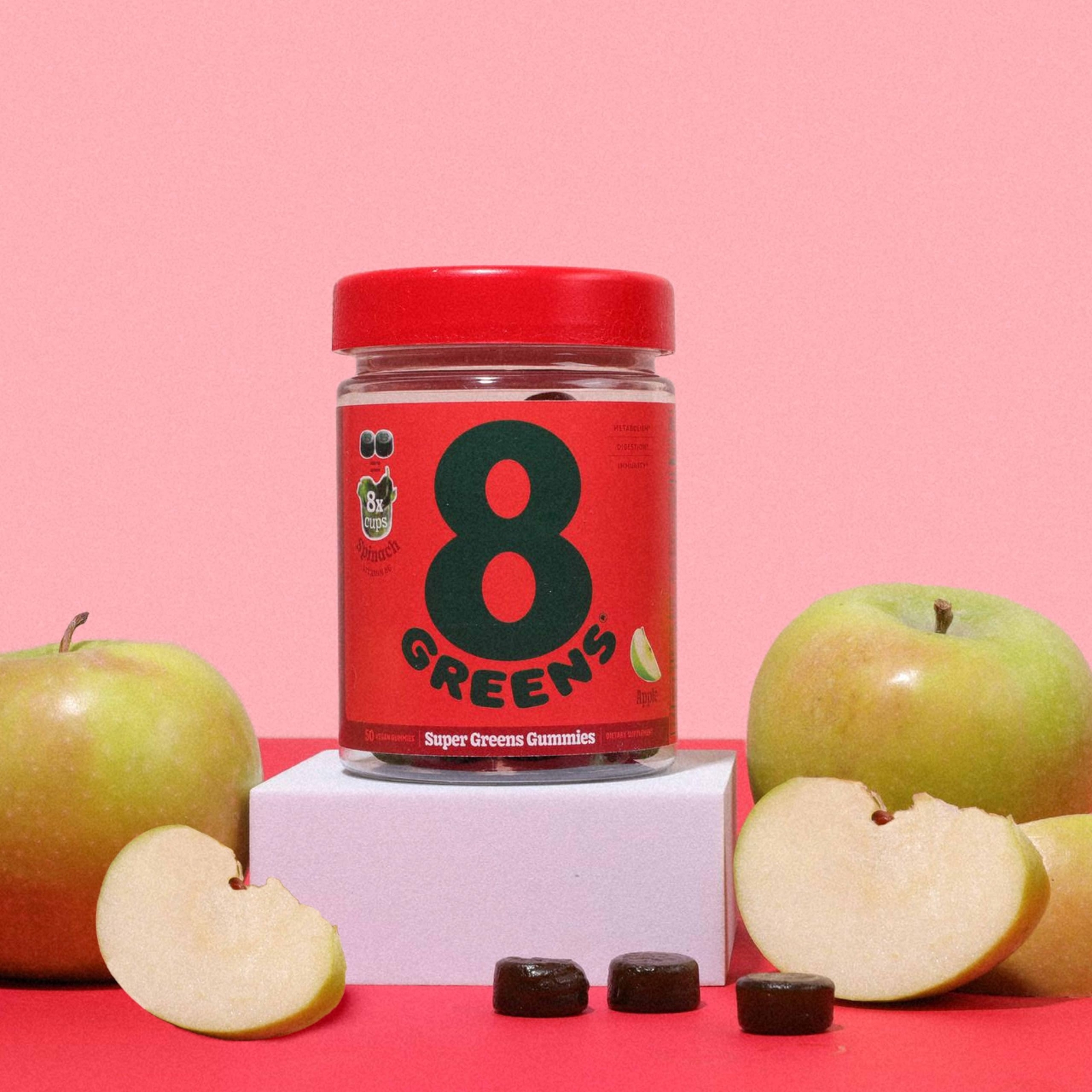 SUPERGREENS GUMMIES Metabolism Immunity Digestive Focus Apple 100ct 8GREENS