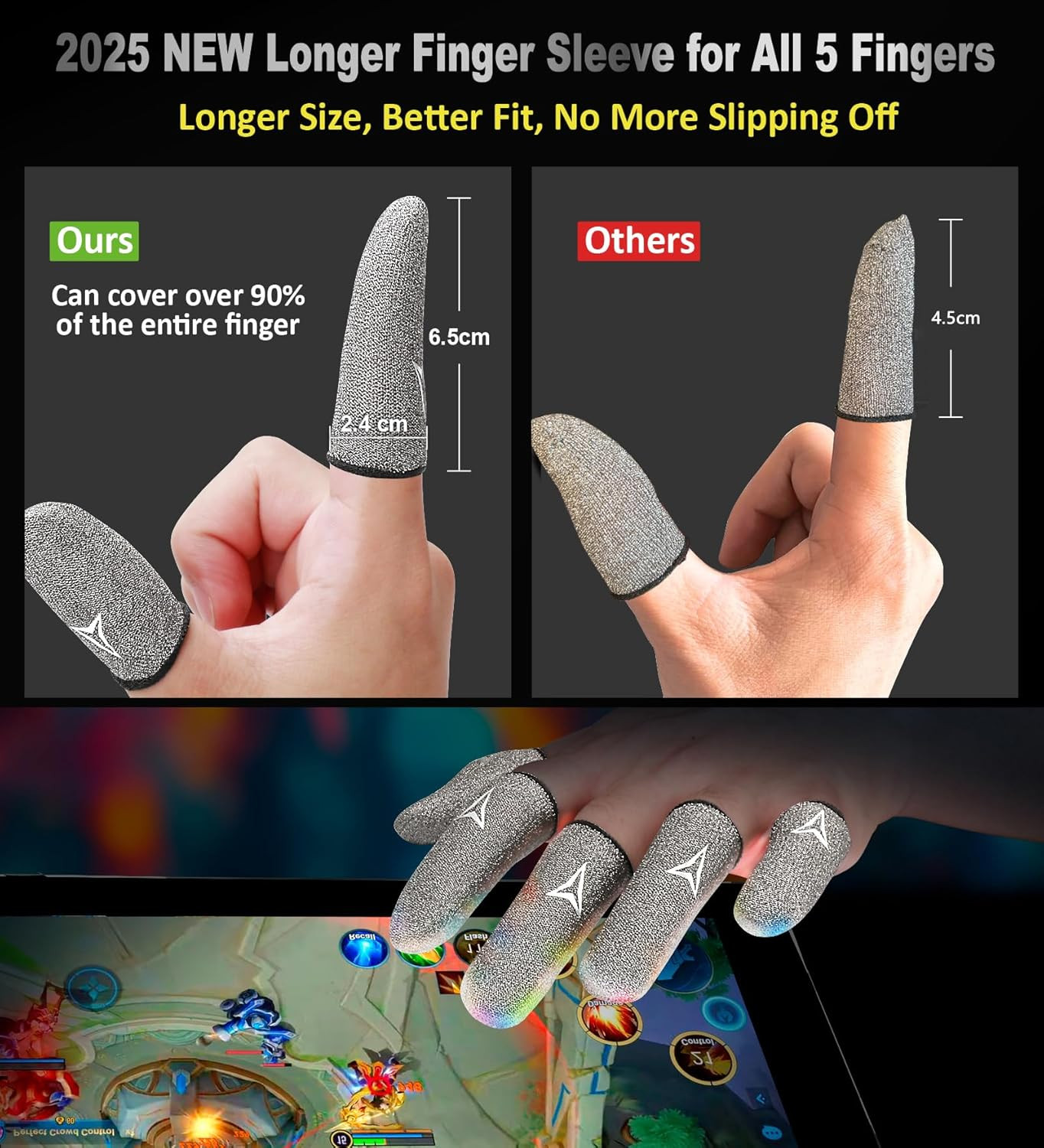 Longer Size for 5 Fingers, No More Slipping,Professional Pure Silver Fiber Finge
