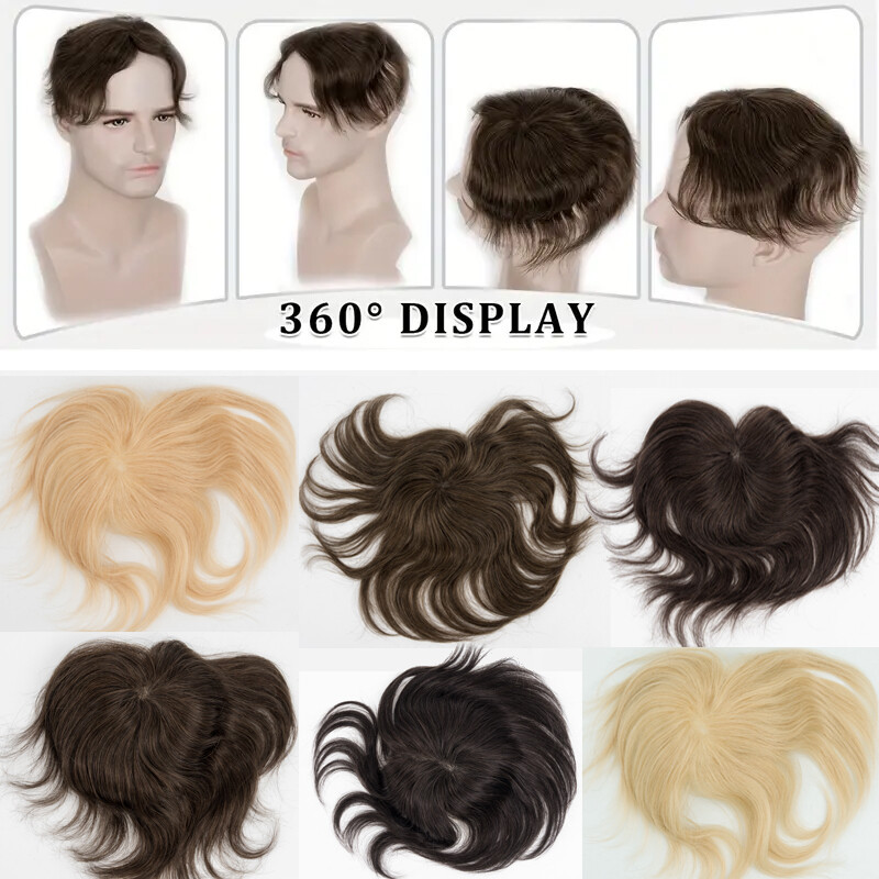 Ultra Thin Skin PU Toupee 100% Human Hair Replacement System Men’s Top WigS 3*3″