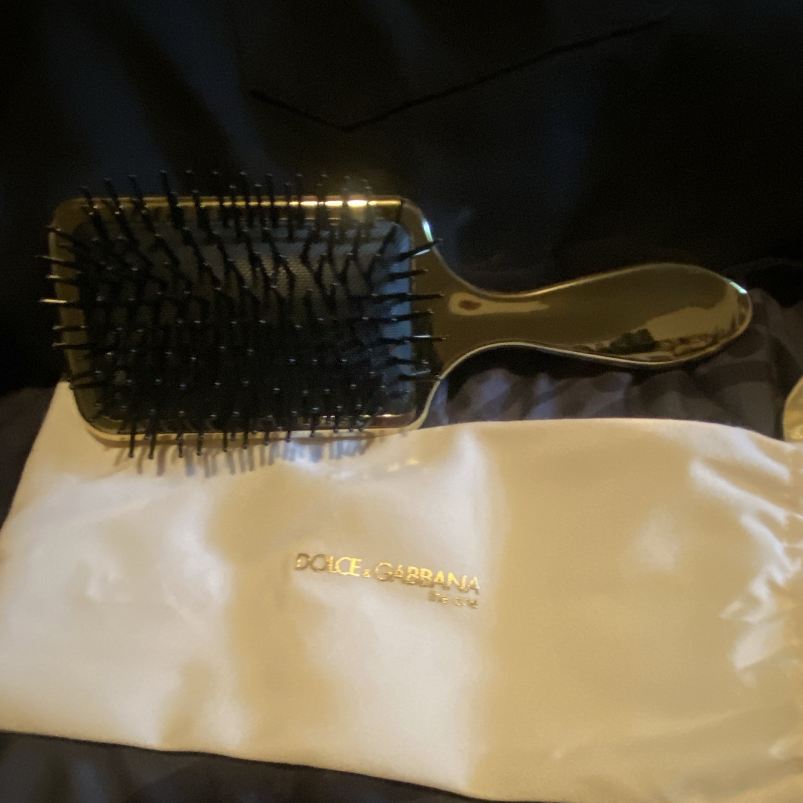 Dolce & Gabbana The One Paddle Brush for Hair Gold Brush with Canvas Pouch New
