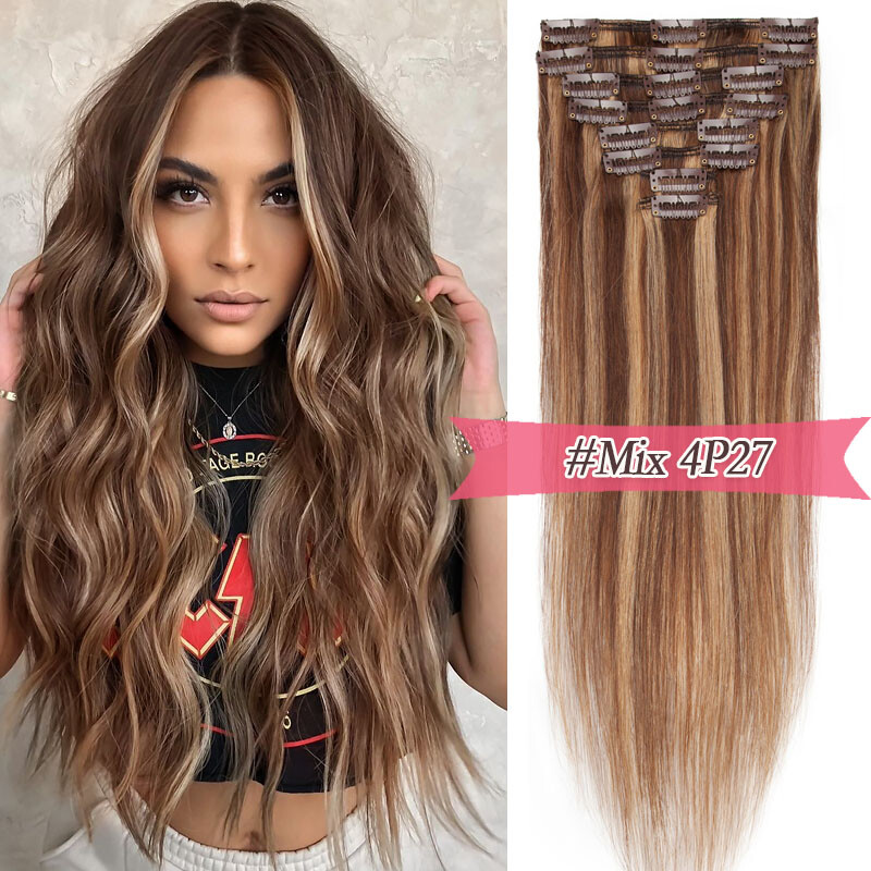 Clip In Human Hair Extensions Blonde 100% Remy Hair 8Pieces 18Clips Full Head