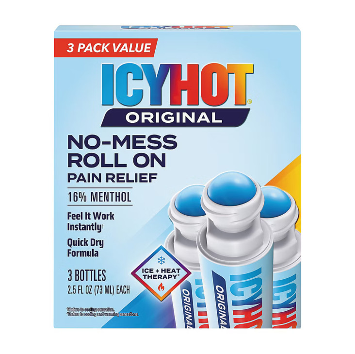Icy Hot Medicated Pain Relief Roll-On No Mess Fast Acting Relief 3 Pack 2.5 oz