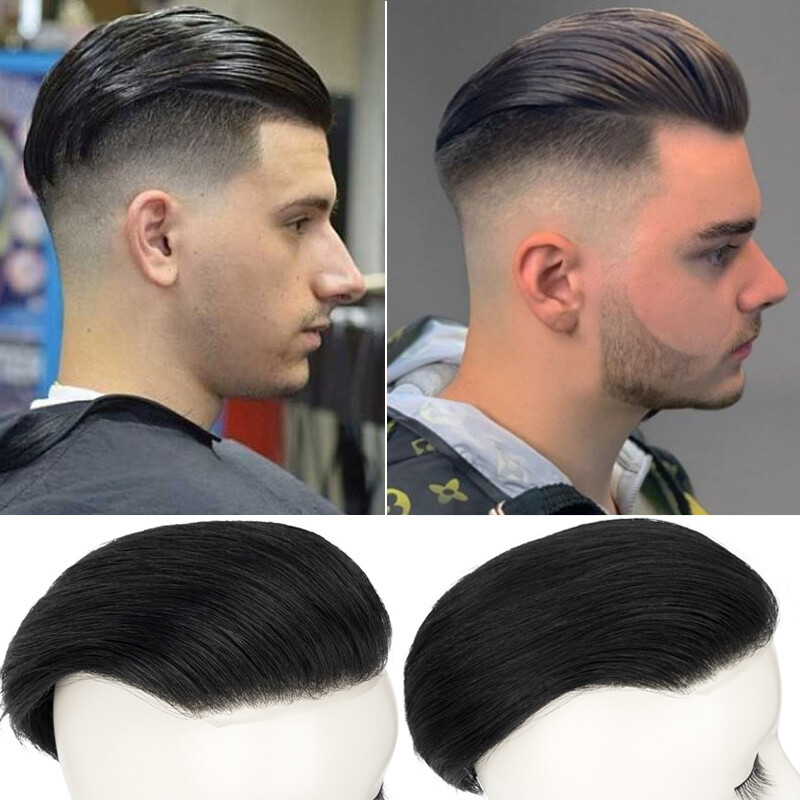 Mens Human Hair Toupee Ultra Thin Skin PU Hairpiece System Wig Short Buzz Cut US