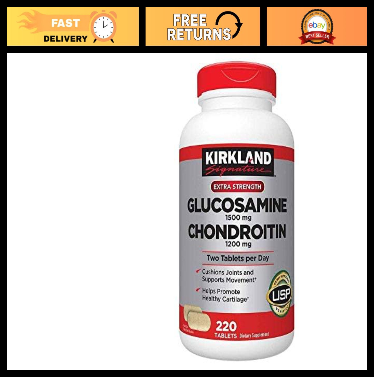 Extra Strength Glucosamine 1500mg & Chondroitin 1200mg – 220 Tablets for Joint H