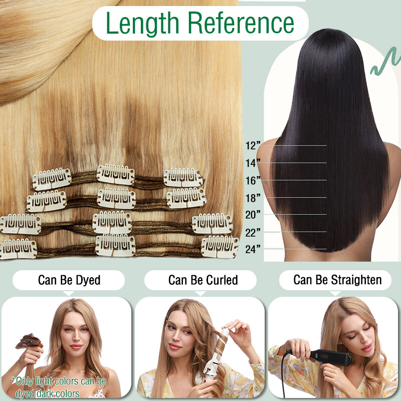 10~24 Inch Clip in Real Human Remy Hair Extensions Thick Double Wefted Full Head