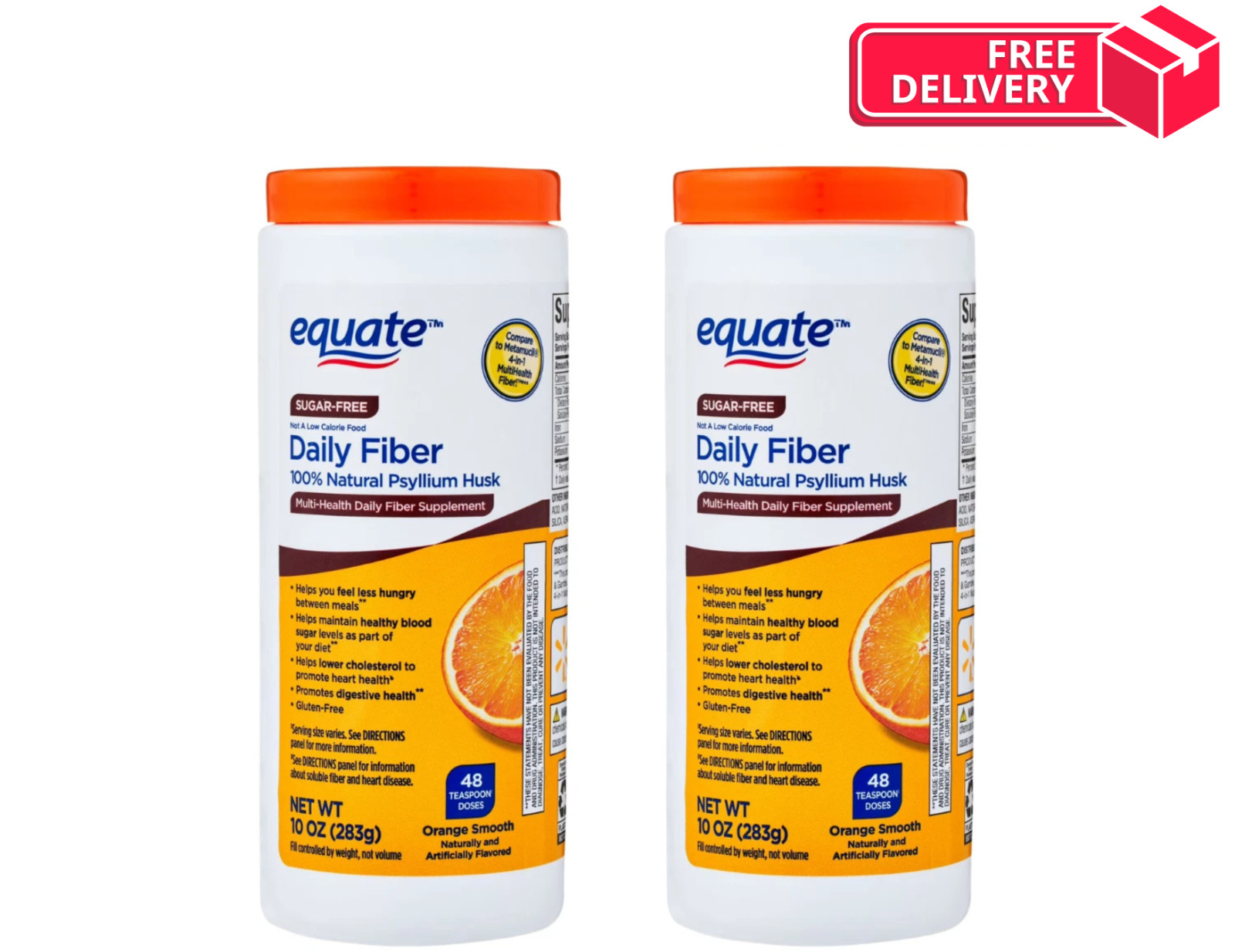 Equate Daily Fiber 100% Natural Psyllium Husk Fiber Supplement, Pack of 2