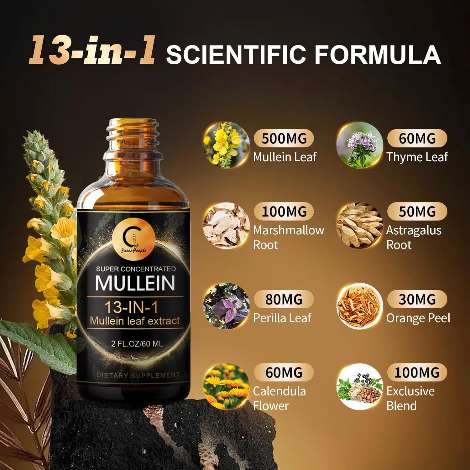 Mullein drops for Lung, Mullein Leaf Extract, Super Concentrated Tincture
