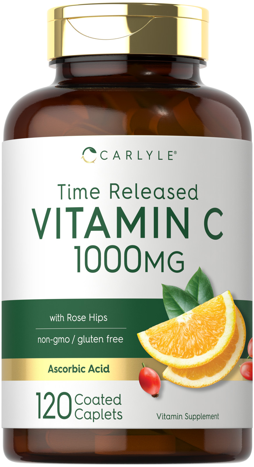 Vitamin C 1000mg with Rose Hips | 120 Caplets | Vegetarian | by Carlyle