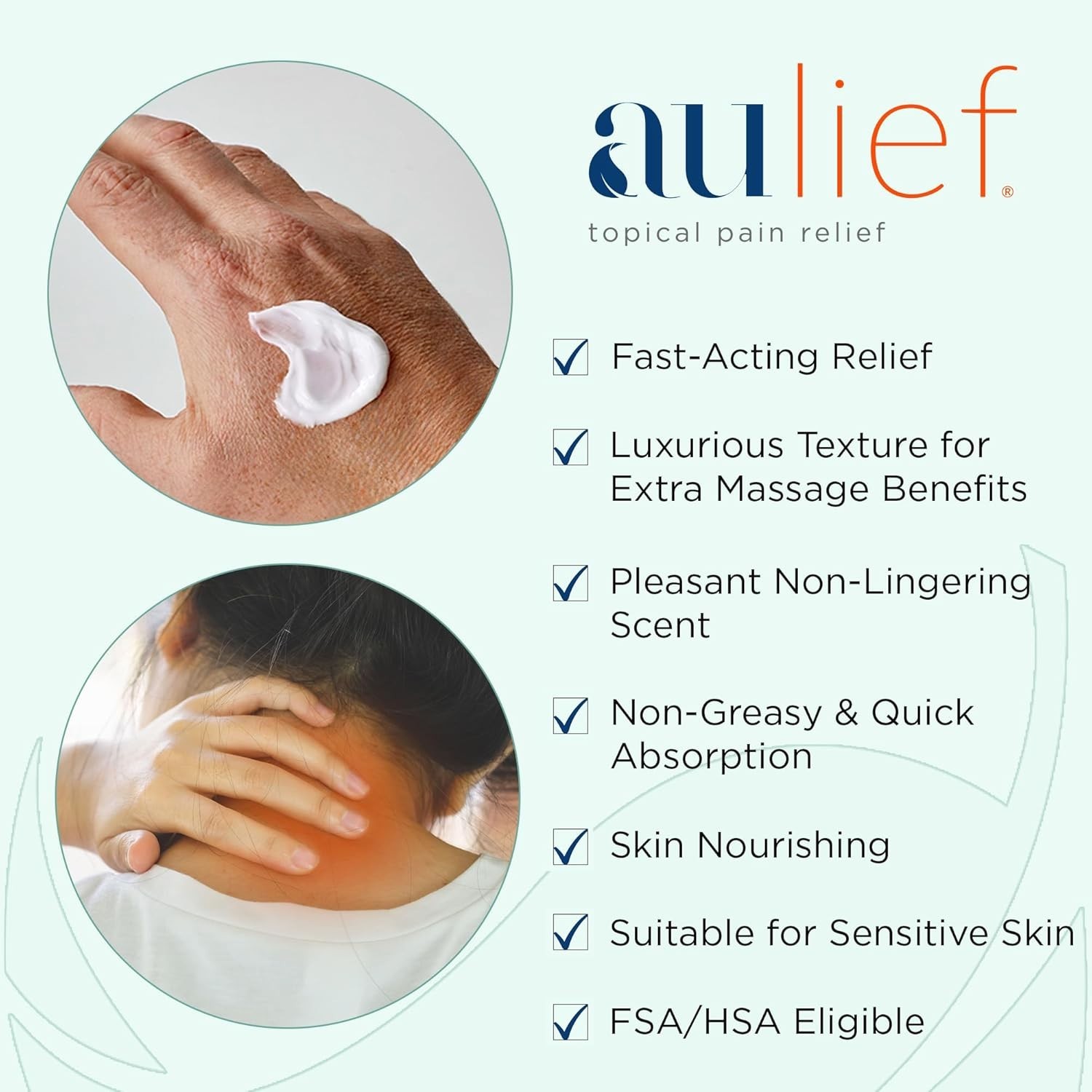 Aulief 8 oz Pain Relief Cream: Natural Mint Gel for Rapid Muscle & Joint Pain