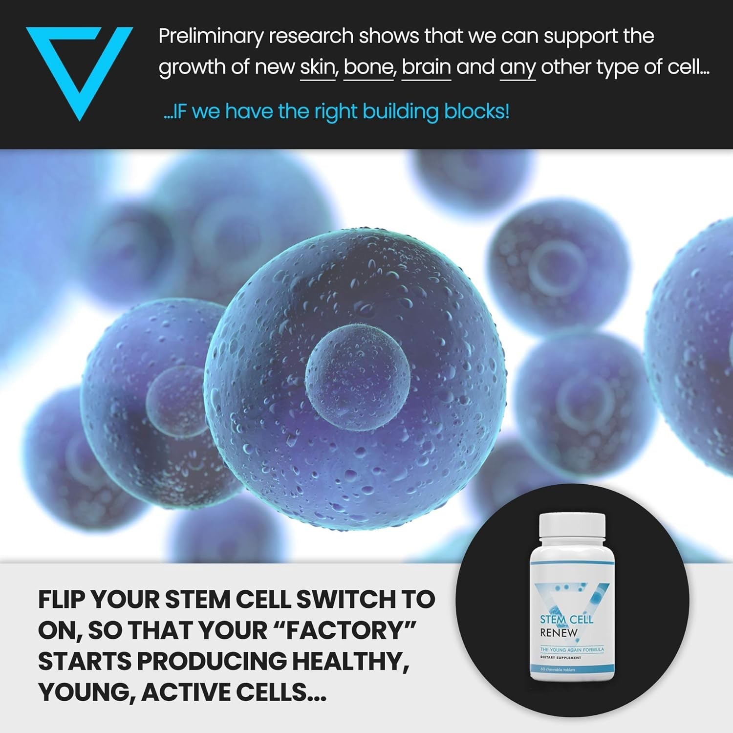 Unflavored Stem Cell Renew Capsules Rejuvenate Your Body & Mind – 30-Day Supply-