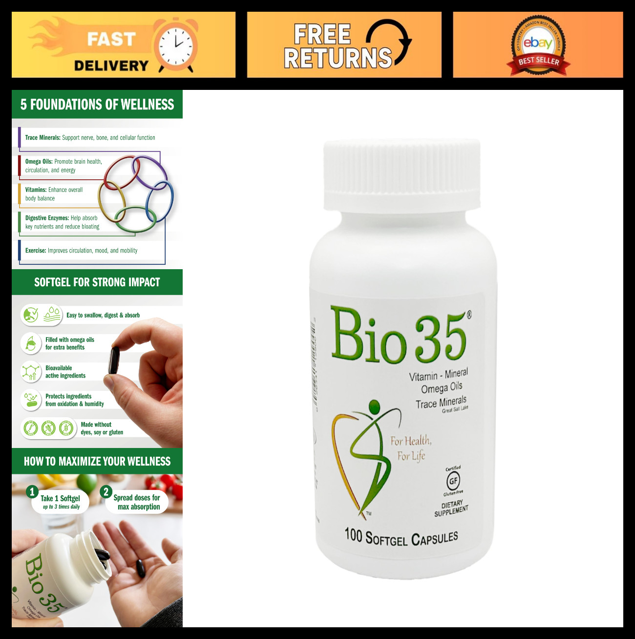 Gluten-Free Bio-35/100 SG Supplement for Digestive Health & Wellness – 100 Capsu
