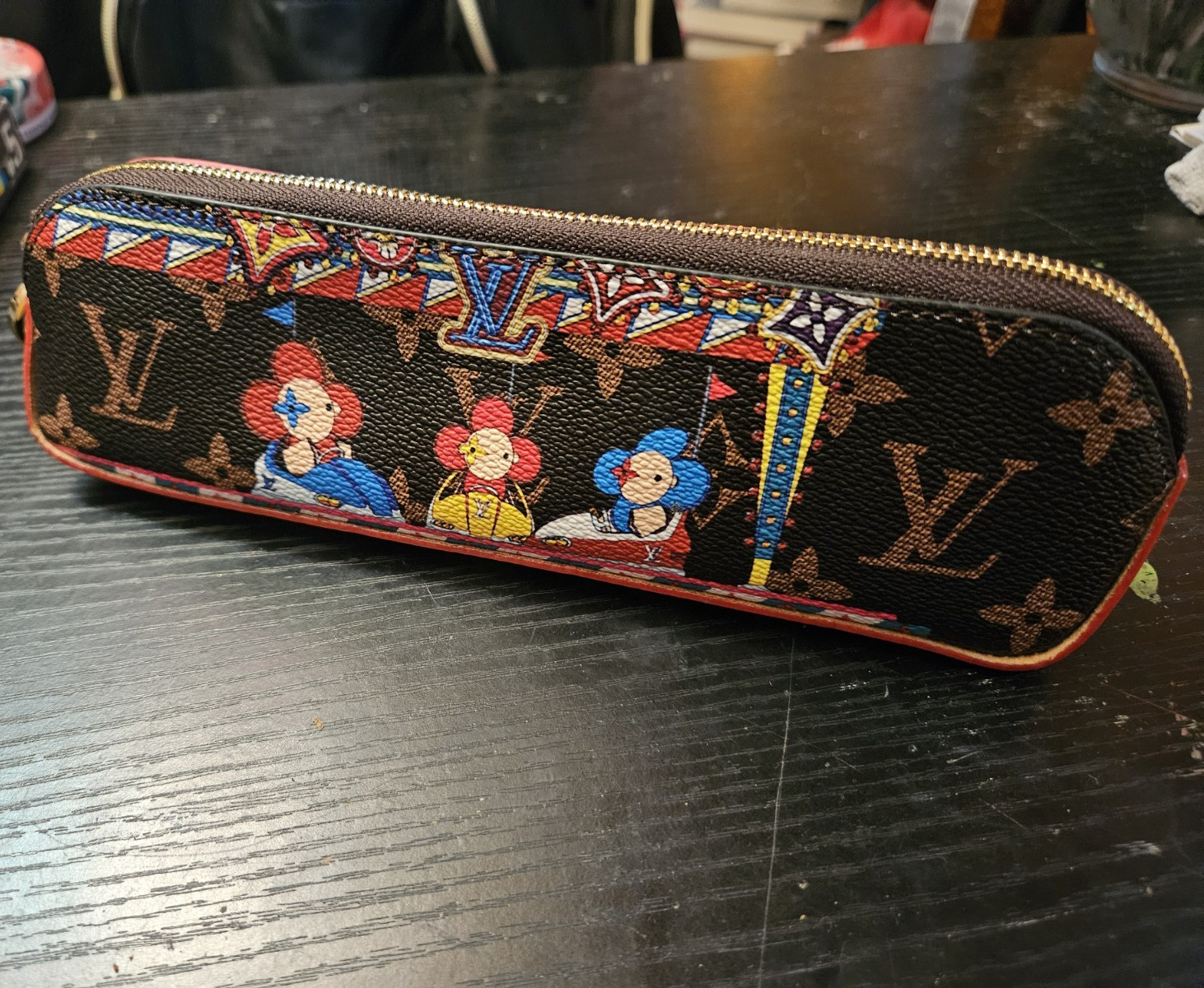 Louis Vuitton Monogram Multicolor Leather Zip Pencil Pouch, Red Interior