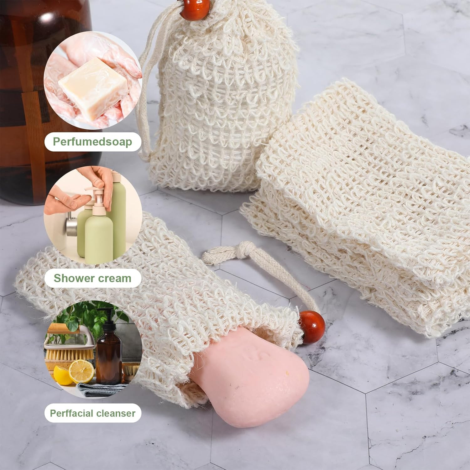NEW Mesh Bar Soap Pouch, Natural Soap Bag Scrubber for Shower, Cotton Linen Ex