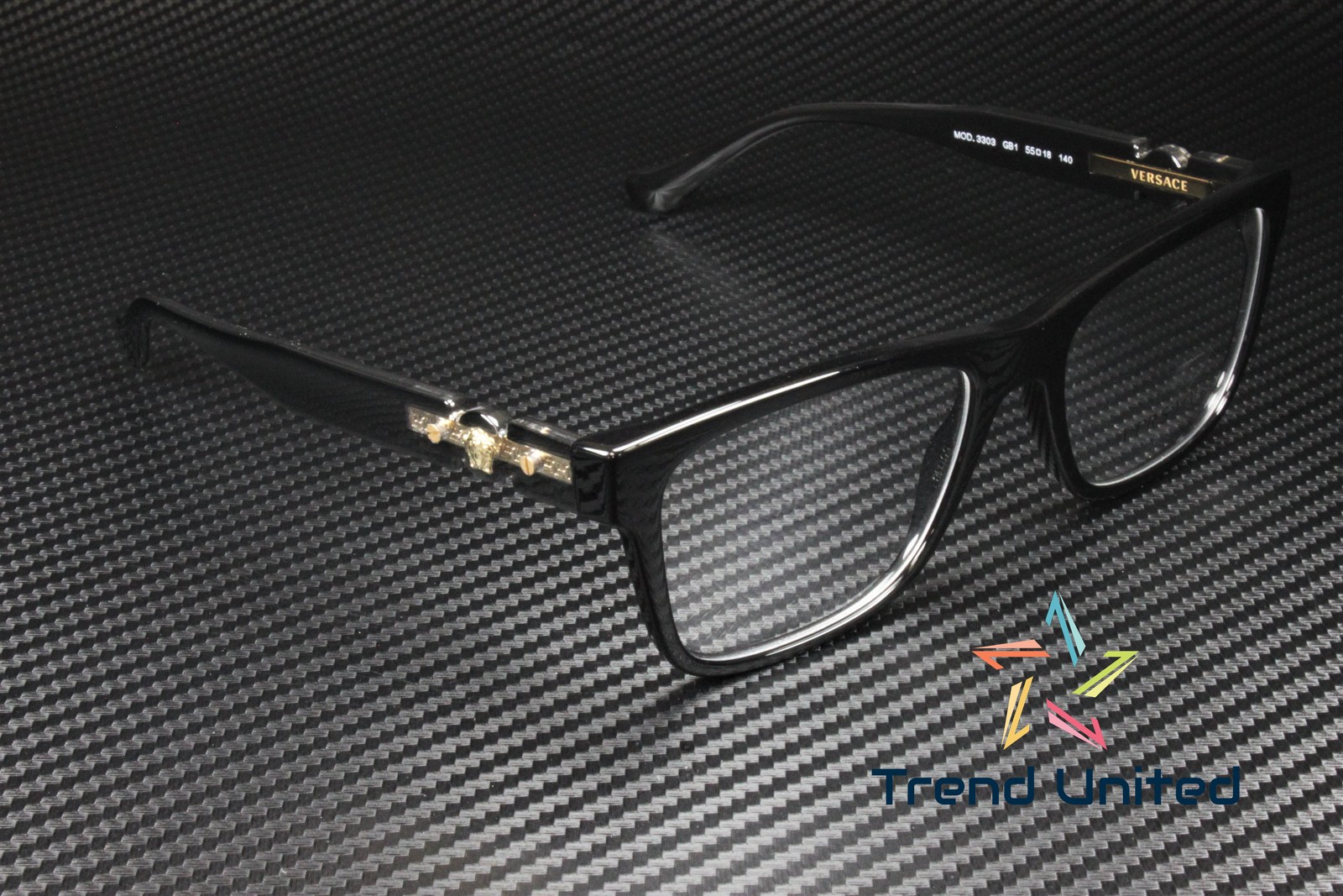 VERSACE VE3303 GB1 Rectangle Black Demo Lens 55 mm Men’s Eyeglasses