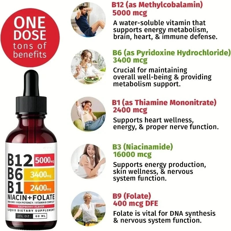 2 Pack Vitamin B12 and B6 Liquid Drops B12 Sublingual Vitamin B Complex – B 1…