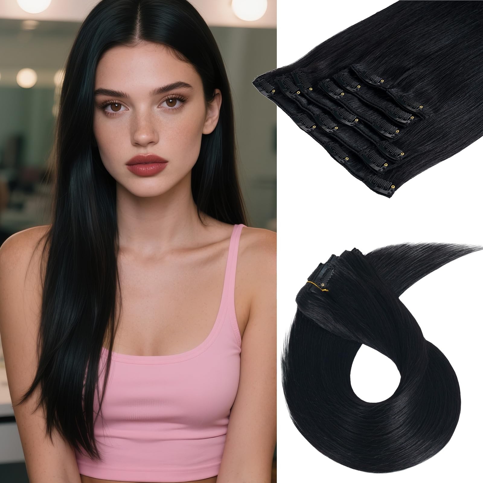 Luxetress Clip In Hair Extensions Real Human Hair 24 Inch 120G 7Pcs Remy