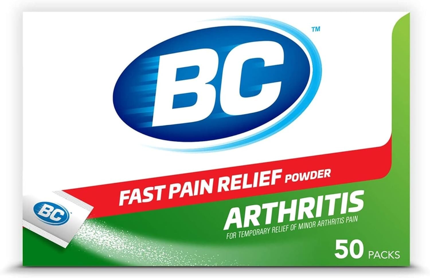 1 Pack 50 Count BC Powder Fast Pain Relief Arthritis Aspirin (NSAID) & Caffeine