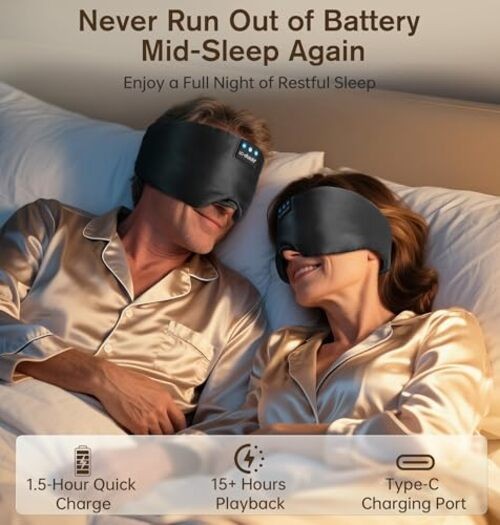 Luxurious Silk Soft Sleep Mask, Sleep Headphones with Bluetooth 5.4 for Black
