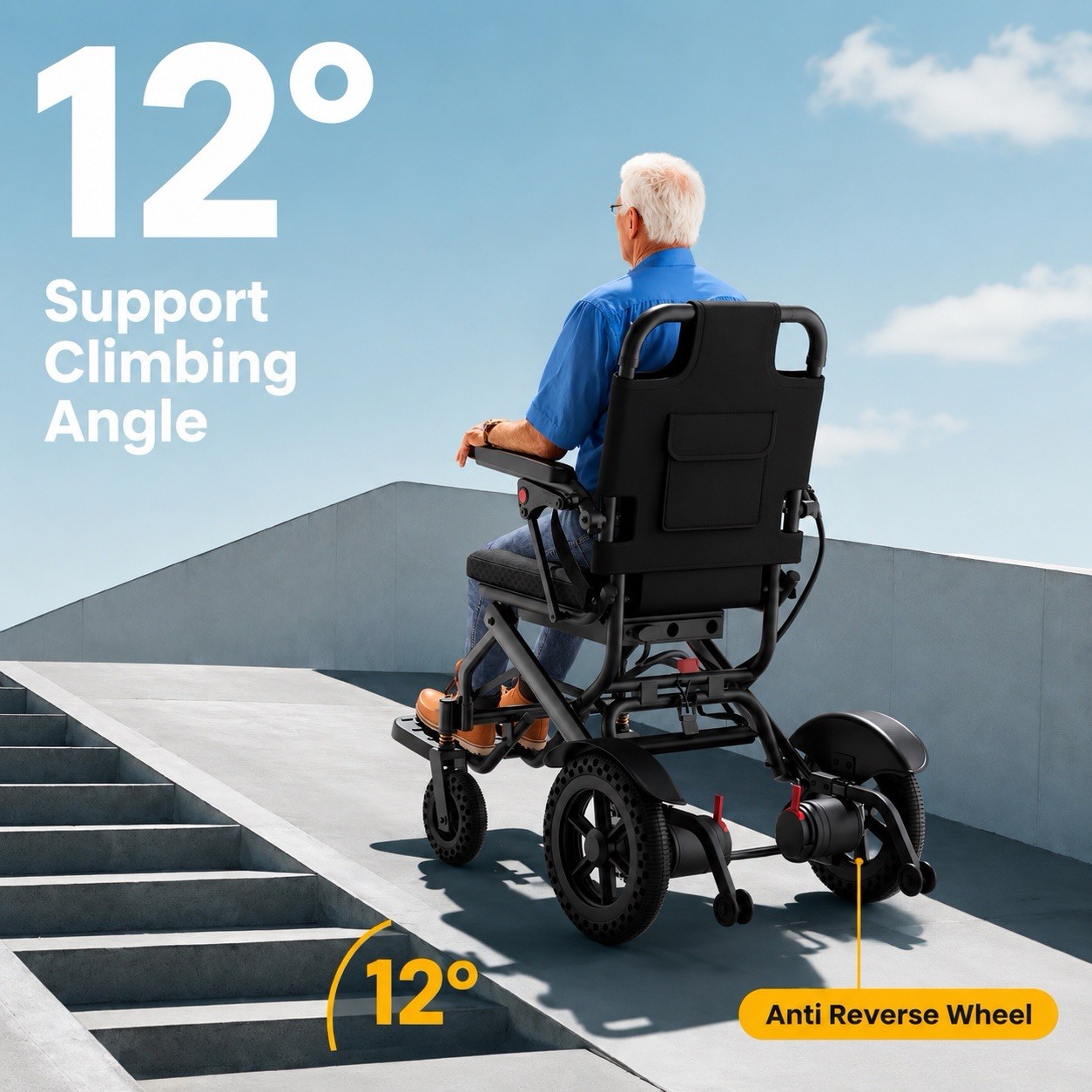 Joreek Lightweight Electric Wheelchair 15 Miles Range,up to 300lb, 17.5