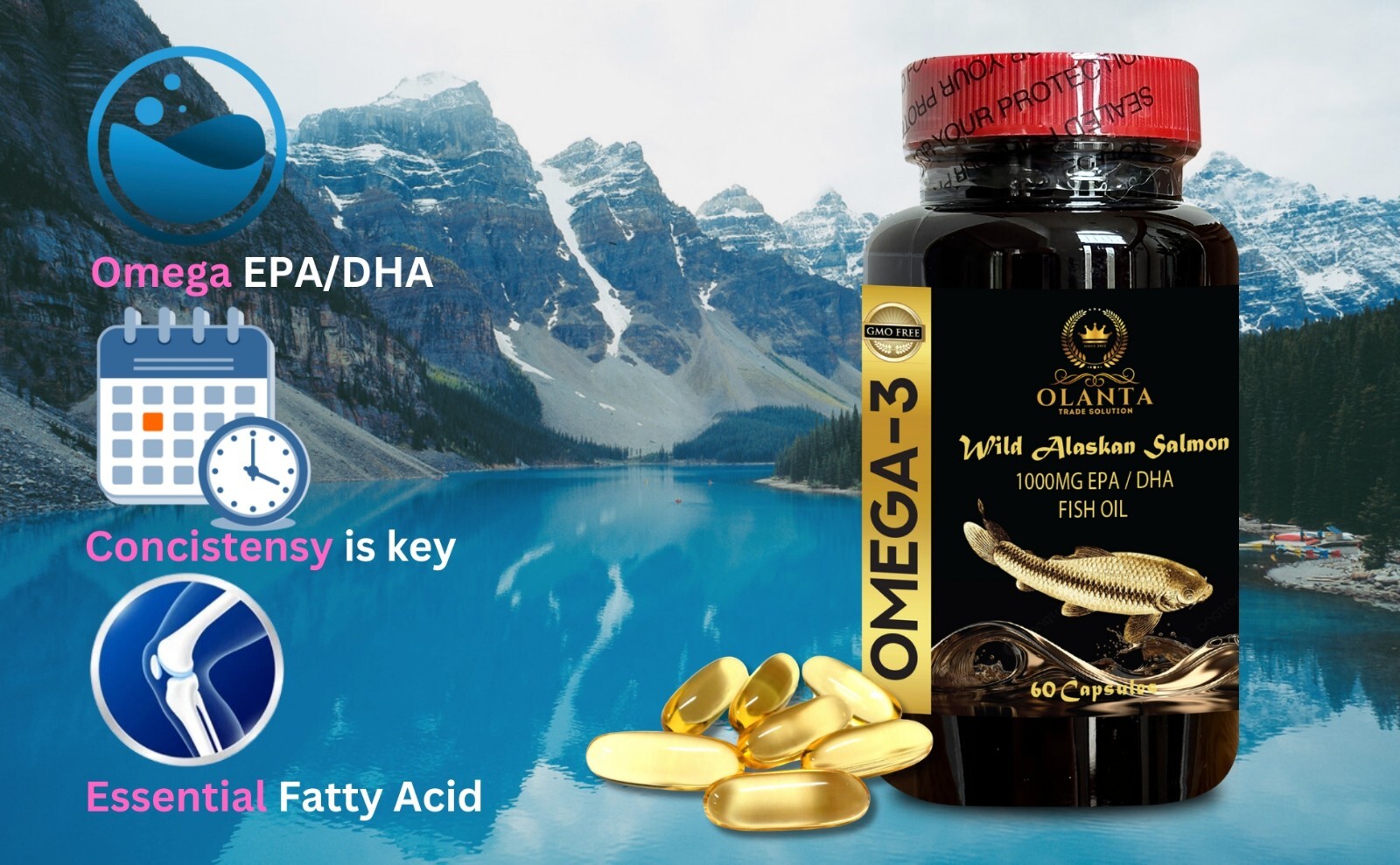 OMEGA 3 FISH OIL – Omega 3 Supplement for Healthy functionality Brain, Eyes -1B