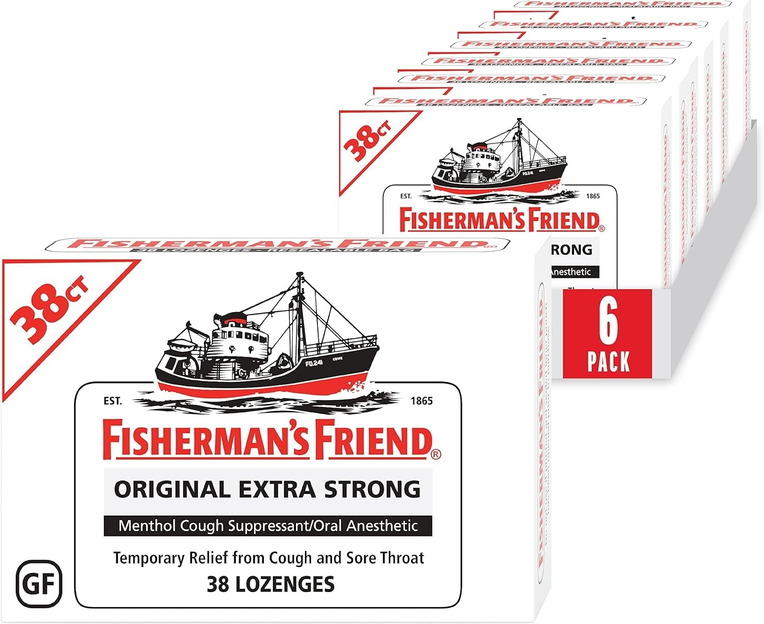 6 Pack Fisherman’s Friend Cough Drops, Original 38 Ct each total ( 228 Ct ) Each