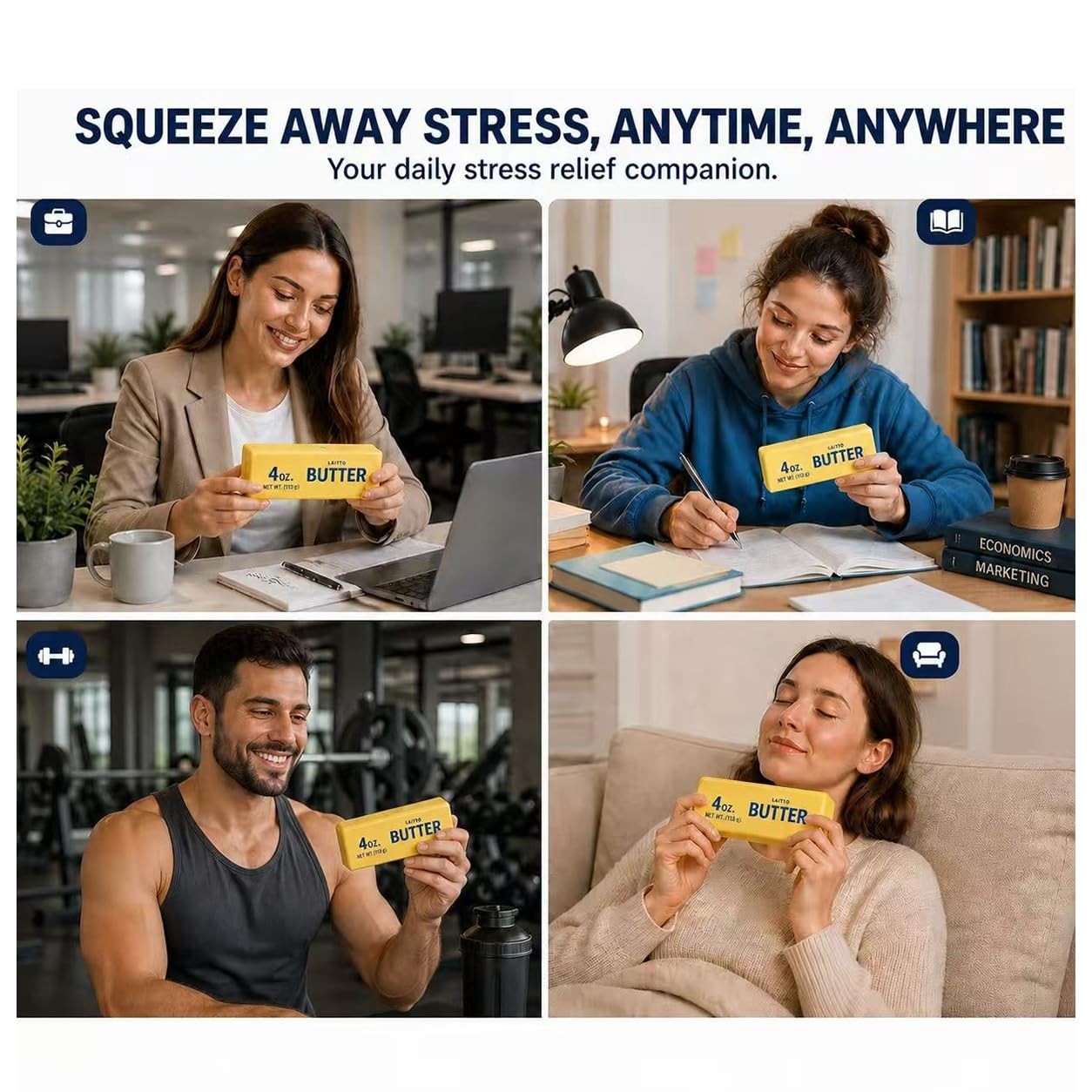 3PCS Soft Butter Squishy Stress Relief Toy, Realistic Fidget Squeeze for Anxiety