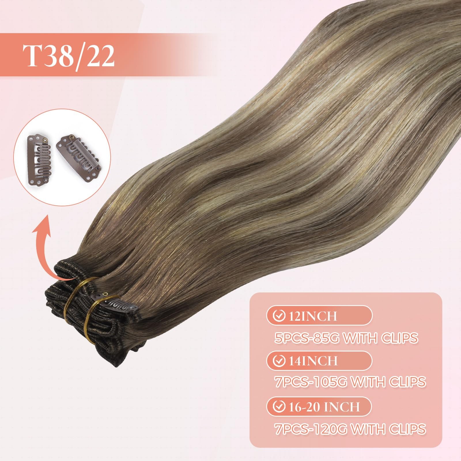 Mei Yuan Lin Clip In Hair Extensions Real Human Hair 120G 20 Inch 7Pcs Balayage