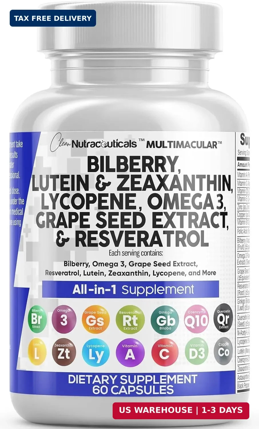 Clean Nutra Eye Vitamins with Bilberry Lutein and Zeaxanthin Supplements Lycopen
