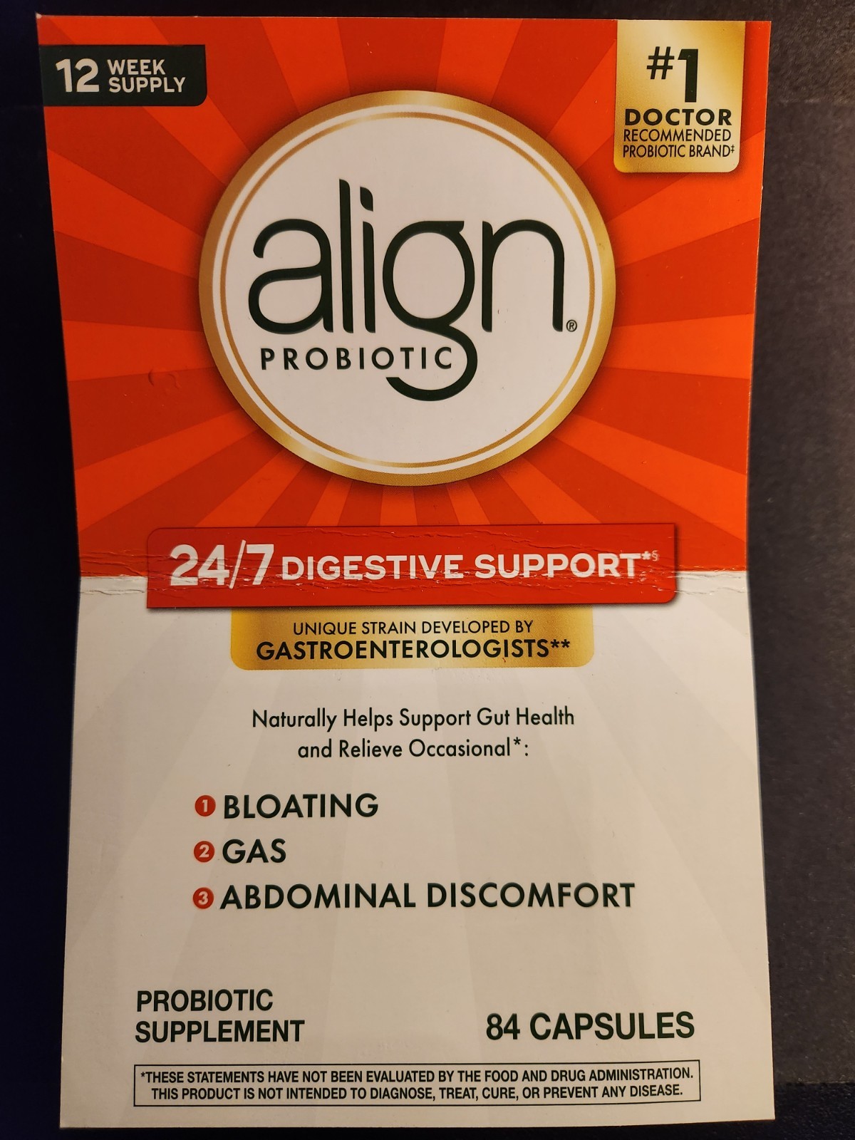 Align Probiotic 24/7 Digestive Support Gut Health Gas Bloat 84 pills exp 10/2028