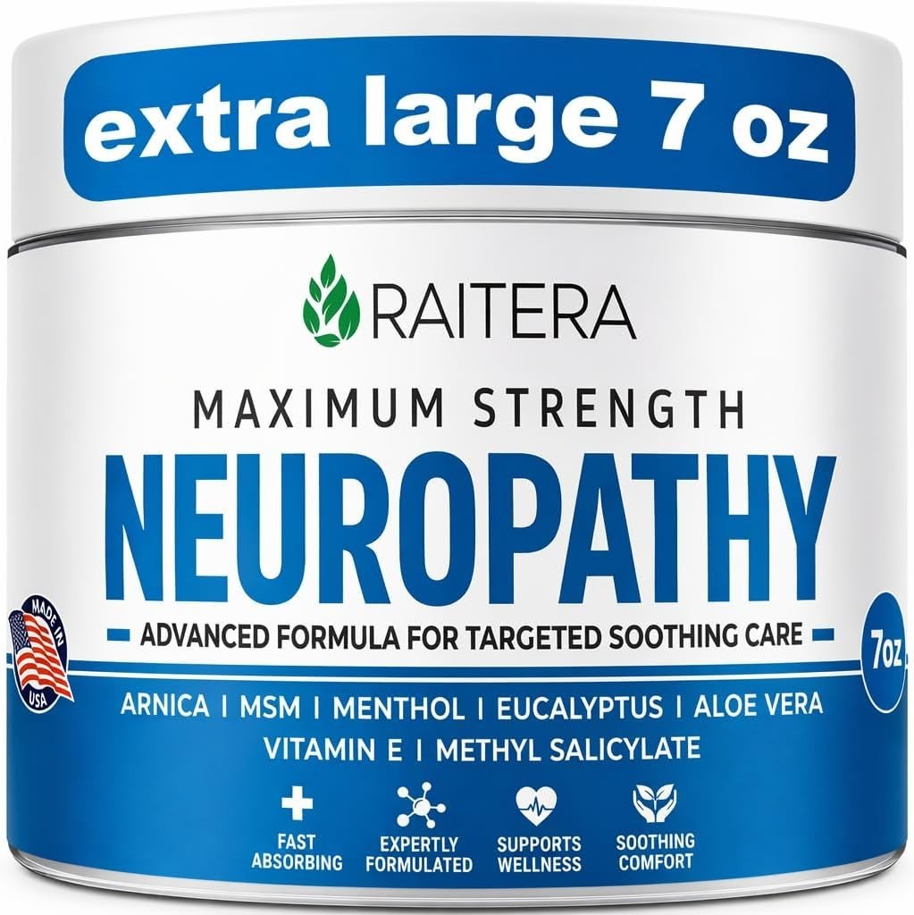 Raitera Neuropathy Nerve Cream Feet Hands Legs Cooling Fast Absorbing 7 Oz