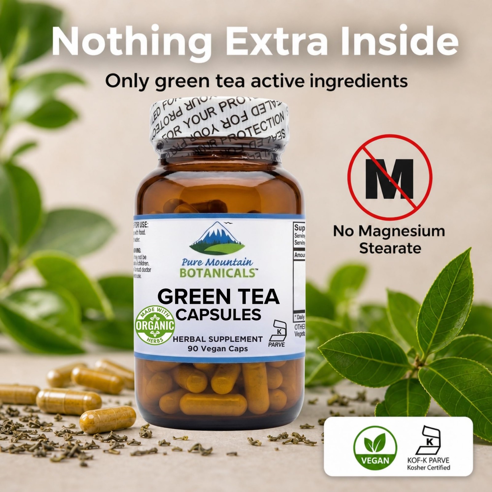 Pure Mountain Green Tea Extract Capsules 450mg 50% EGCG Kosher Vegan Supplement