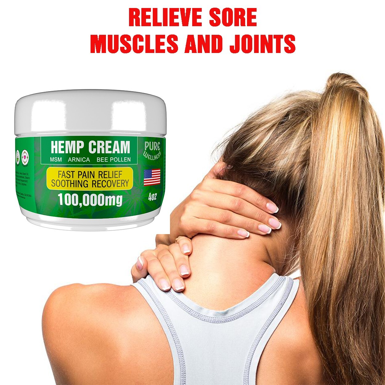 Hemp Oil Pain Relief – Works Fast – (2x 4oz) Made In USA | MSM Arnica Bee Pollen