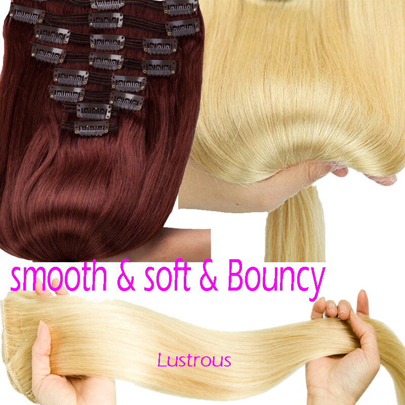 10-24inch 200G Long Thick Double Weft Clip in Remy Human Hair Extensions Blonde