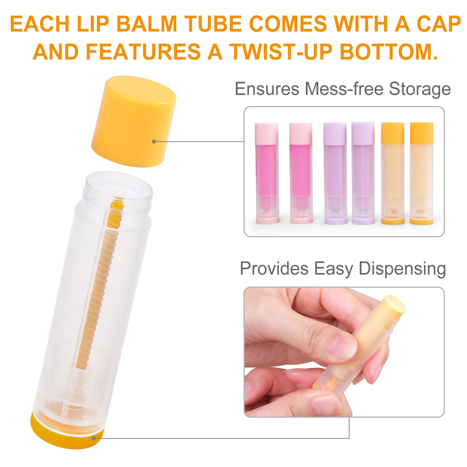 Lip Balm Tubes Empty 60PCS 5.5ml (3/16 Oz) Clear Lip Balm Container Tubes w/ Cap