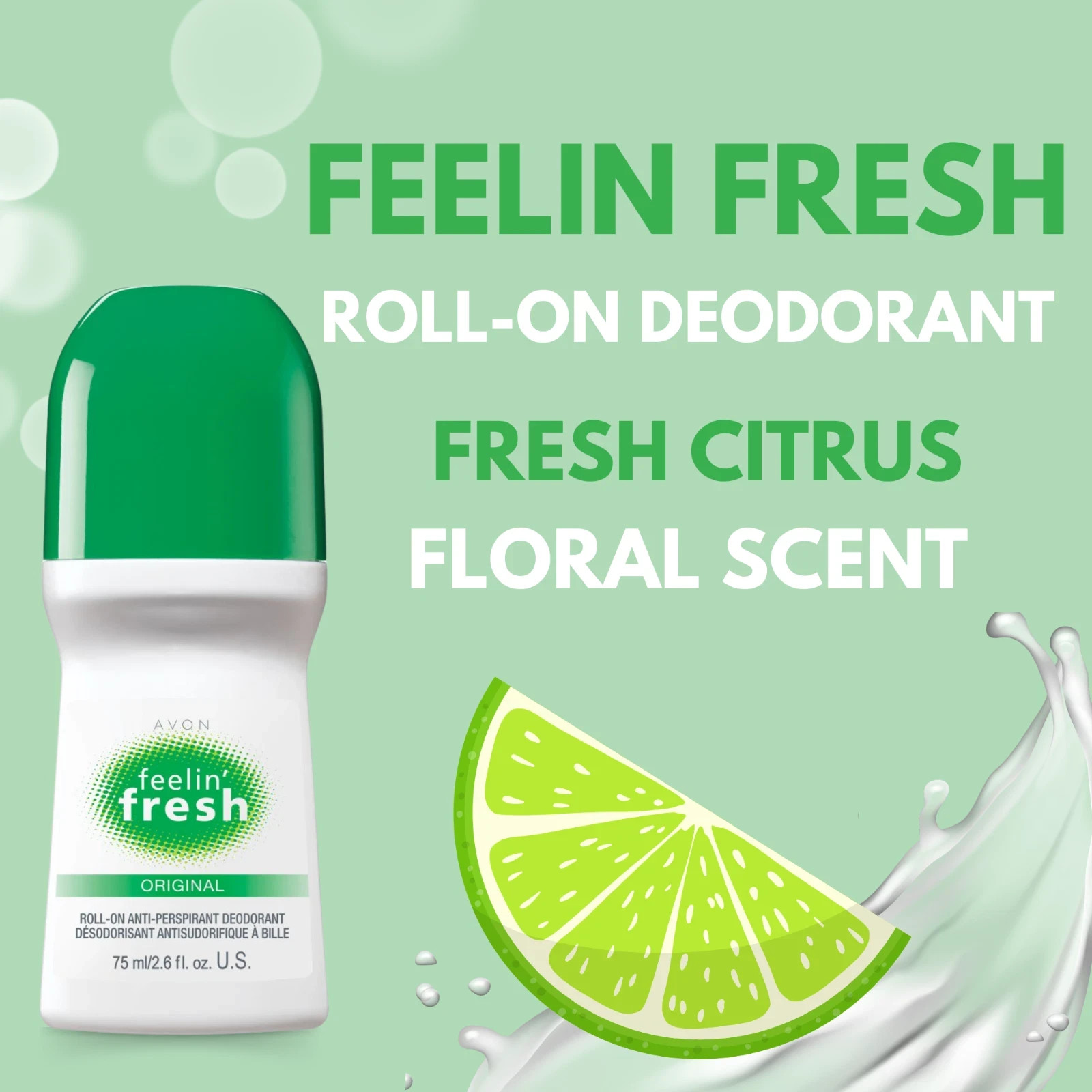Avon Feeling Fresh Deodorant Antiperspirant Roll-On, 2.6 fl. oz (Pack of 3)