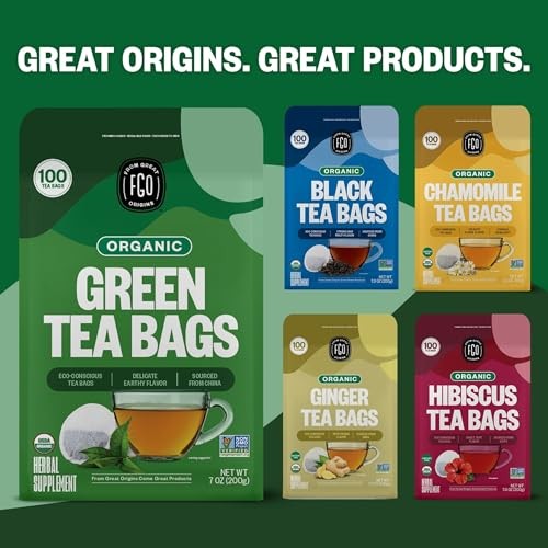 Organic Green Tea, 100 Count Eco-Conscious Tea Bags, Caffeinated, Resealable