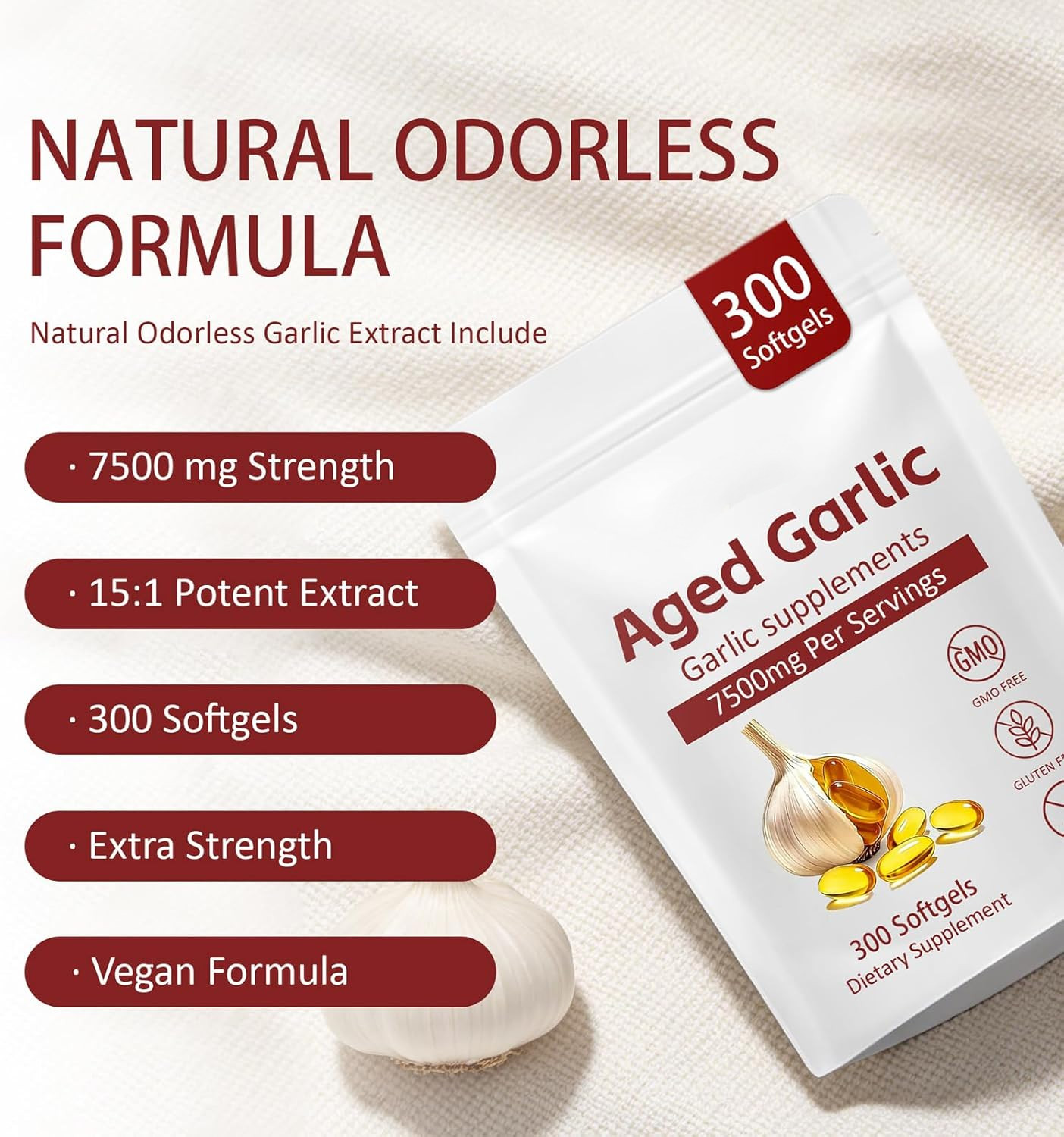 Aged Garlic Extract, 300 Softgels, 7500mg Odorless | Heart & Immune US
