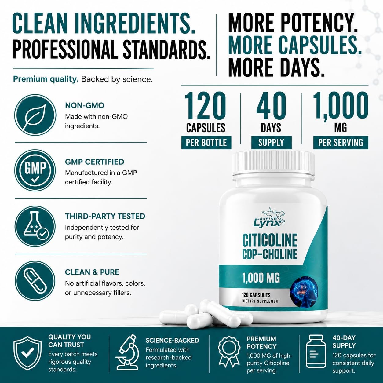 Leaping Lynx Citicoline 1000 mg (CDP Choline) Capsules 120 Count (Pack of 1)