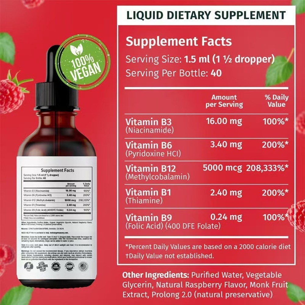 5 In 1 Vitamin B Complex – B6 B1 B12 Liquid Drops 5000mcg – Add 3 Only Pay 2 !