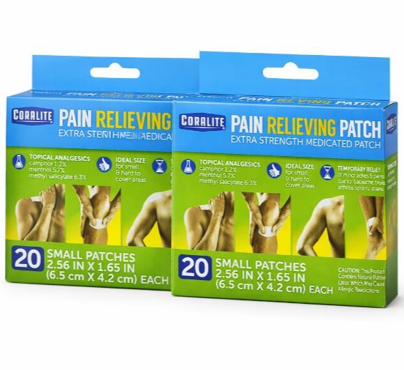 40 Pc Coralite Extra Strength Pain Relieving Medicated Patches Small Menthol