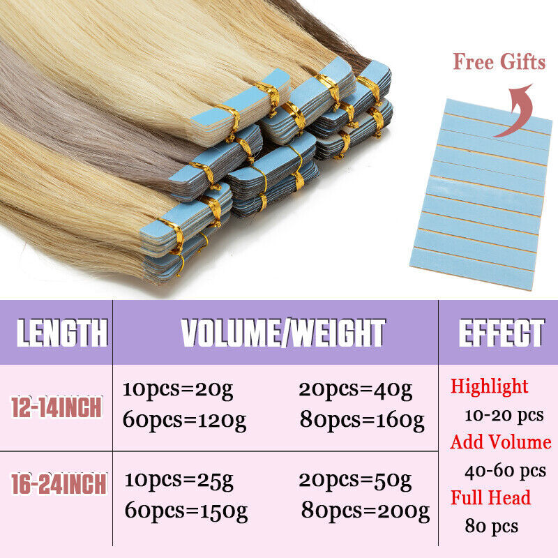 Thick-Glue Skin Weft Tape In 100% Remy Human Hair Extensions 40PCS 100G Blonde