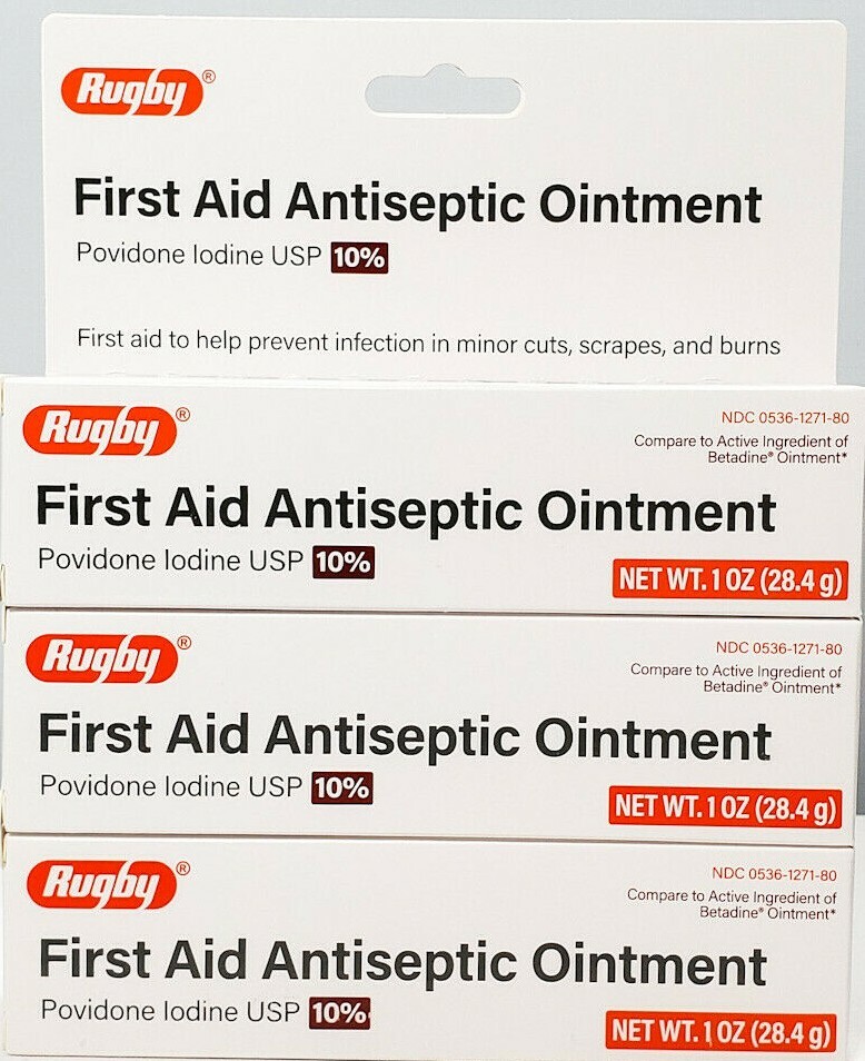 Rugby Povidone Iodine 10% First Aid Ointment 1 oz- Exp Date 08-2024 (3 Pack)