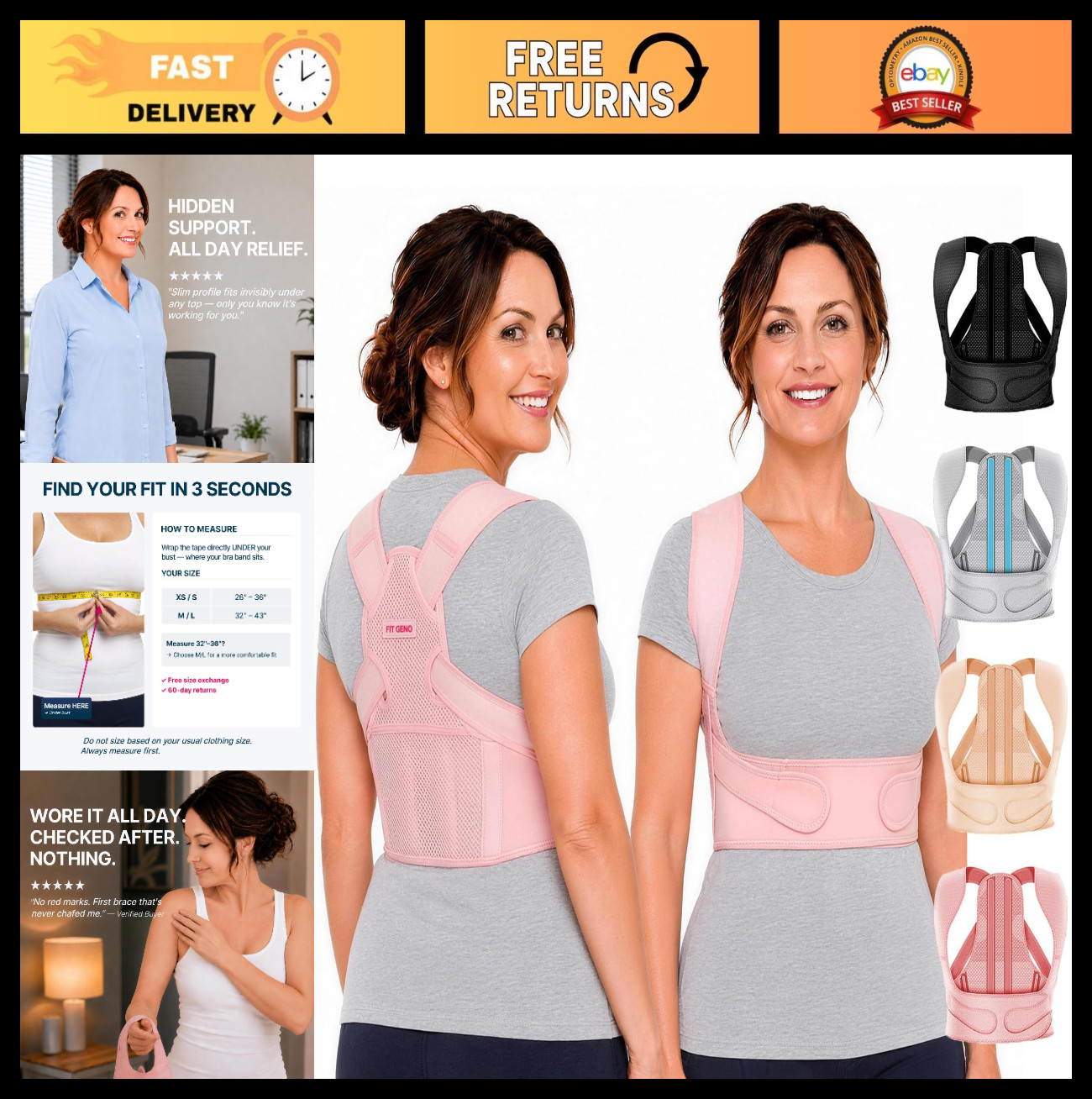 Adjustable Posture Corrector for Women – Lightweight Upper Back Brace for Pain R